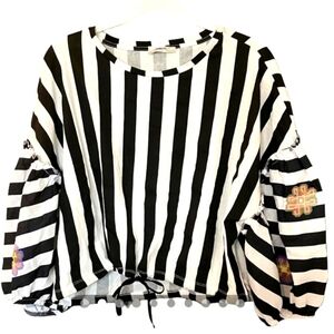 ZARA Trafaluc black and white striped top Small